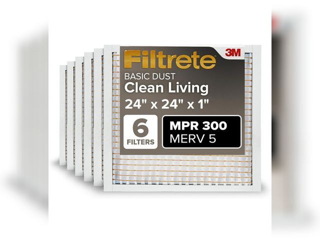 Lot 96-173888 - Filtrete 24x24x1 Air Filter, MPR 300, MERV 5, Clean Living Basic Dust 3-Month Pleated 1-Inch Air Fil...