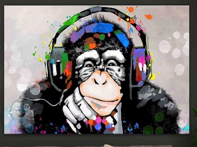 Lot 96-187765 - Framed Banksy Graffiti Canvas Wall Art Funny Animal Wall Decor Poster Prints Pictures Abstract Pop A...