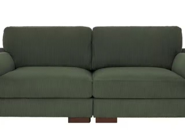 Lot 96-174356 - Uixe 90 in. Square Arm Corduroy Fabric Rectangle Upholstered 2-Seater Sofa in Green with Wood Frame ...