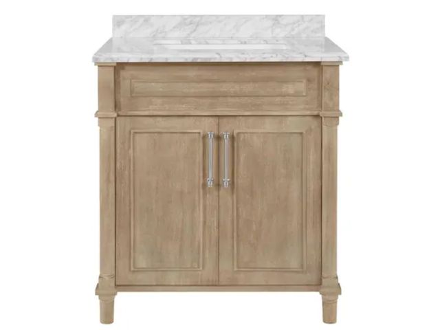 Lot 96-226256 - Home Decorators Collection Aberdeen 30 in. Single Sink Freestanding Antique Oak Bath Vanity with Car...