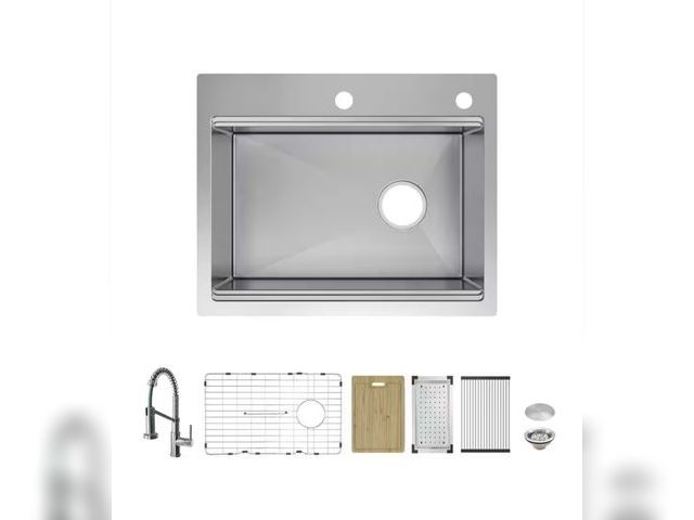 Lot 96-162787 - Glacier Bay
Dolancourt Tight Radius 27 in. Drop-In Single Bowl 18G Stainless Steel Workstation Kitch...