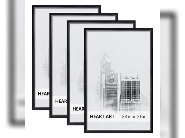 Lot 96-190288 - HEART ART 24 x 36 Poster Frame 4 Pack,24x36 Frame without Mat for Horizontal or Vertical Wall Mounti...