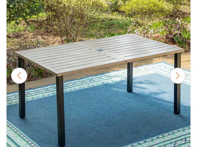 Lot 96-162886 - Metal Patio Outdoor Wood-Look Rectangle Table New