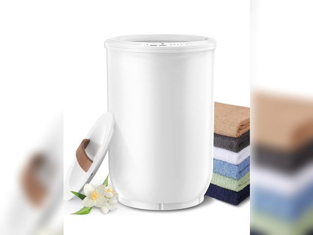 Lot 96-210047 - Large Towel Warmer for Bathroom - Heated Towel Warmers Bucket, Wood Handle, Auto Shut Off, Fits Up t...