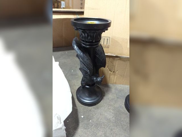 Lot 96-211344 - Large Black Bat Pillar Candle Holder Halloween Macabre Gothic Decor New