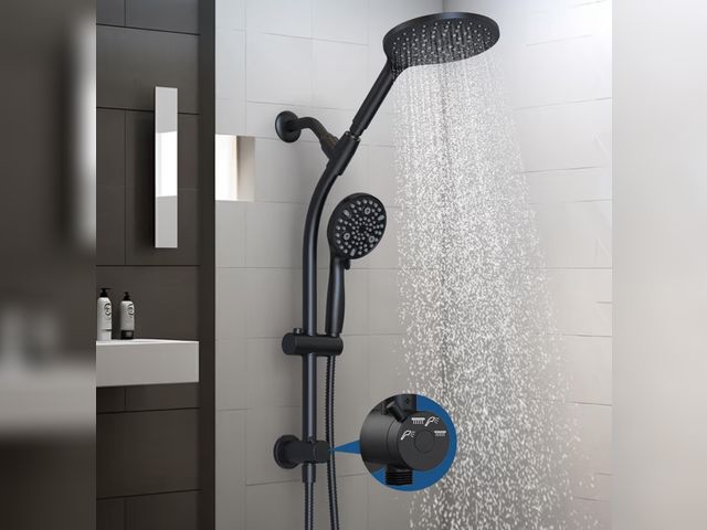 Lot 96-180758 - 7.5" Rotatable Dual Shower Head with Handheld Combo, Kids Friendly Low 3-Way Diverter, Adjustable Sl...