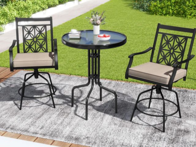 Lot 96-197629 - Set of 2 Outdoor Swivel Bar Stools 360-Degree Swivel Patio Bar Chairs with Adjustable Foot Pads and ...