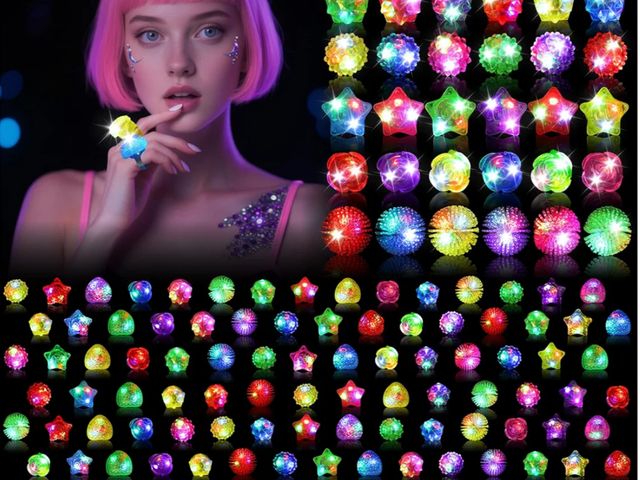 Lot 96-175759 - 150 Pcs Light Up Rings,6 Style Flashing Glow In The Dark Party Supplies,LED Ring for Birthday Party ...