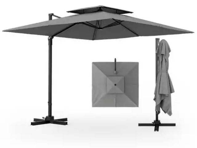 Lot 96-227345 - Kadehome
9.5 ft. Aluminium Cantilever Patio Umbrella in Gray with 360° Rotation, Double Top, Quick O...