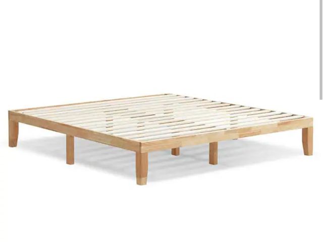 Lot 96-227204 - Costway King Size 14" Wooden Bed Frame Mattress Platform Wood Slats Support Natural New MSRP $199