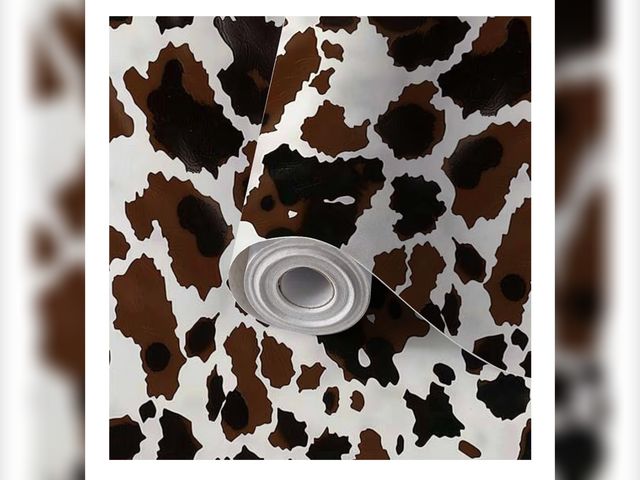 Lot 96-176581 - Peel and Stick Wallpaper Cow skin seamless pattern Print animal hide brown spots white Mammals Self ...