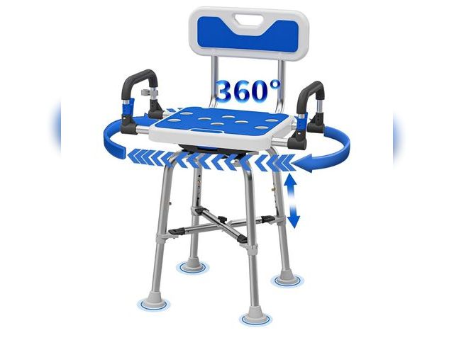 Lot 96-173710 - Swive Shower Chair with Arms and Back Heavy Duty 500 lbs for Seniors Elderly Disabled or Bariatric A...