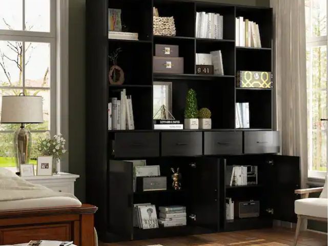 Lot 96-165988 - FUFU&amp;GAGA
78.7 in. Tall Black Wood 15-Shelf Standard Bookshelf Bookcase Storage cabinet with Adj...