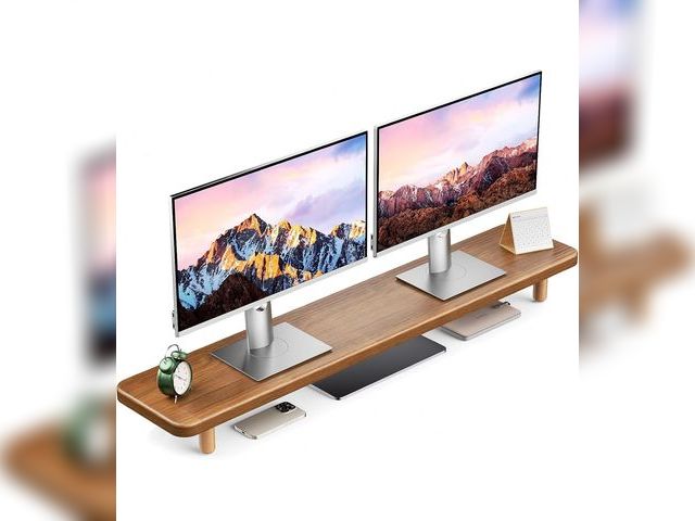 Lot 96-176538 - Dual Monitor Stand - 39Inch Large Wood Monitor Stand Riser,Holds 200lbs Ultra Strong Support for 2 M...