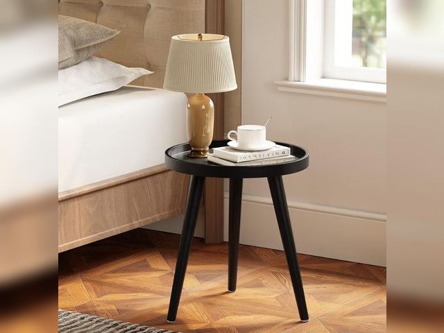 Lot 96-180510 - Apicizon Black Round Side Table, Tray Nightstand Sofa Coffee End Table for Living Room, Bedroom, Sma...