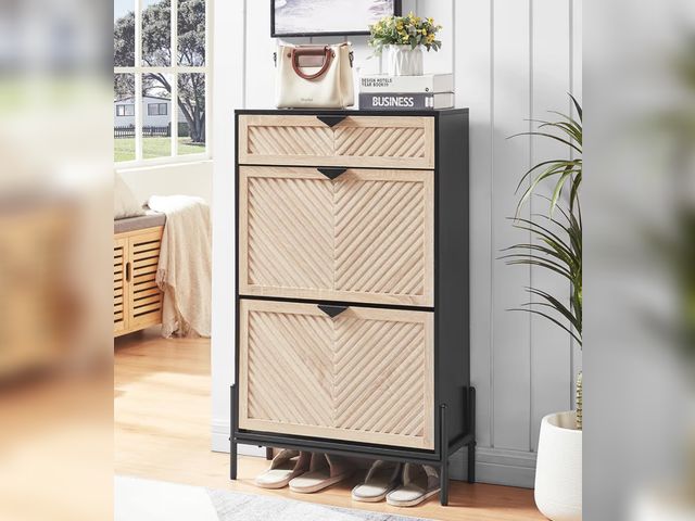 Lot 96-180603 - Shoe Cabinet Storage with 2 Flip Drawers, Narrow Hidden Shoes Organizer Cabinet for Entryway, Freest...