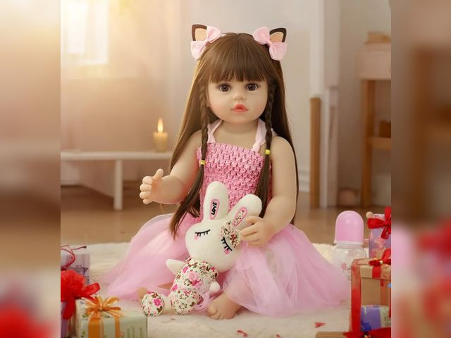 Lot 96-170165 - Baby Dolls 22 Inch Realistic Baby Girl Doll with Hair Silicone Full Vinyl Body Anatomically Correct ...