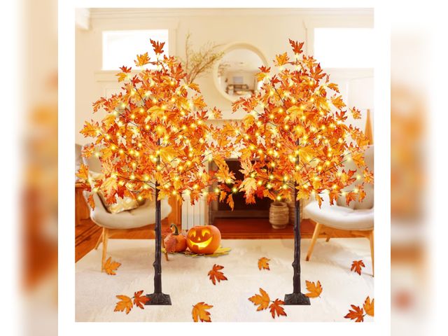 Lot 96-180426 - 2Pack 6FT 300LED Artificial Lighted Maple Tree, Fall Decorations for Home, Timer Function Prelit Fal...