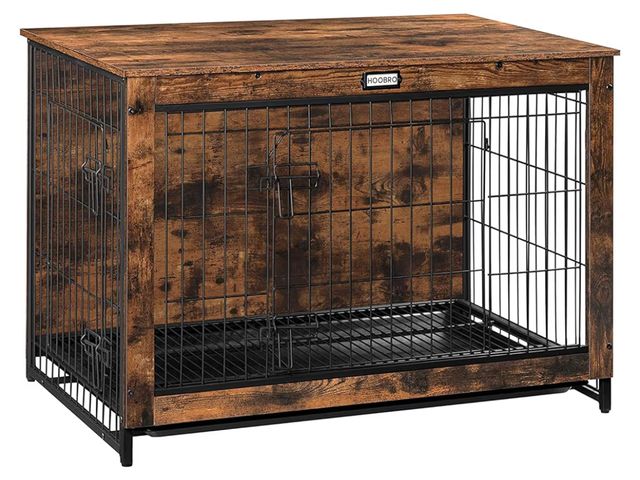 Lot 96-180648 - HOOBRO Dog Crate Furniture, 38.6" Large Dog Kennel Indoor, Wooden Cage with Pull-Out Tray, Double Do...