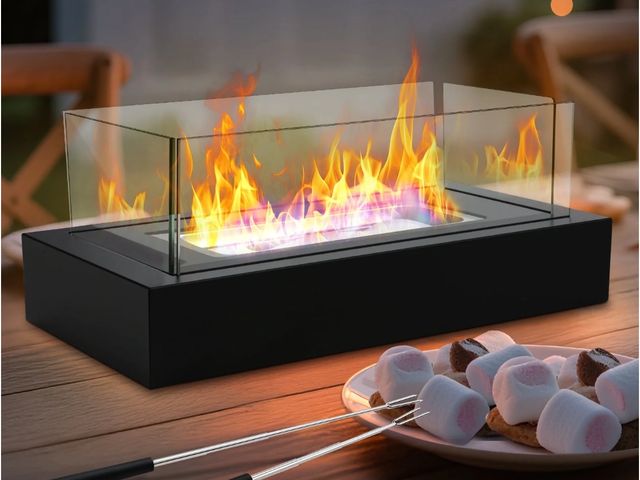 Lot 96-177295 - Tabletop Fire Pit Portable Indoor&amp;Outdoor, UNTIMATY 4-Sided Glass Table Top Fire Pit, Tabletop V...