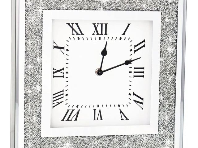 Lot 96-165008 - Crystal Crush Diamond Mirrored Square Wall Clock with Sparkle Twinkle Bling Diamond Decor for Wall D...