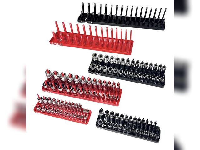 Lot 96-179339 - 6PCS Socket Organizer Tray Set,1/2", 1/4" and 3/8" SAE &amp; Metric Deep &amp; Shallow Socket Holder...