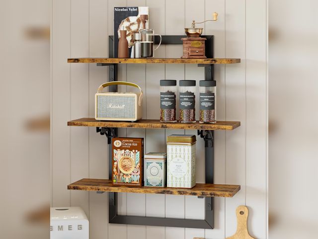 Lot 96-176288 - Bestier Floating Shelves for Wall, 24 inch Kitchen Shelves Wall Mounted, 3 Tier Coffee Bar Shelf wit...