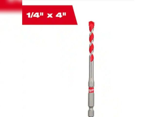 Lot 96-162433 - 3pk Milwaukee
1/4 in. x 2 in. x 4 in. SHOCKWAVE Carbide Hammer Drill Bit for Concrete, Stone, Masonr...