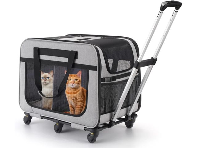 Lot 96-172573 - Extra Large Double Pet Carrier with Wheels for Small Dogs and All-Breed Cats, Cat Rolling Carrier fo...