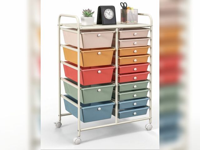 Lot 96-192333 - Costway 15 Drawer Rolling Storage Cart
Tools Scrapbook Paper Office School
Organizer Multicolored
un...