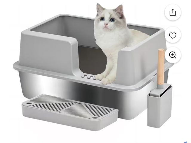Lot 96-170750 - Advanced Materials Extra Large High-Sided Cat Litter Box Set with Stainless Steel Pan, Plastic Lid, ...