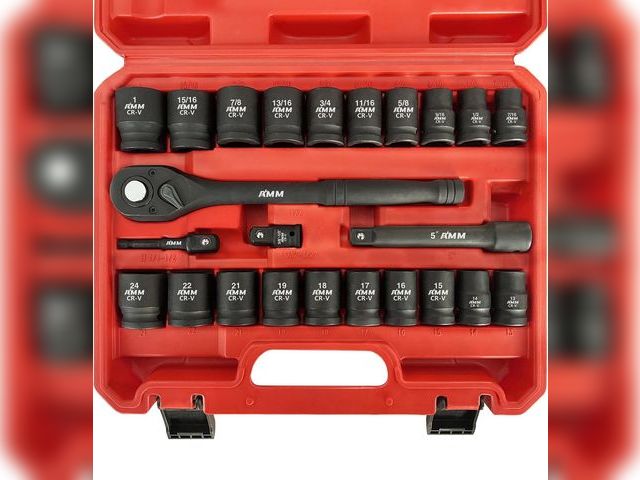 Lot 96-191260 - AMM 1/2" Drive Master Impact Socket Set, 24-Piece Shallow Standard SAE (7/16-Inch to 1-Inch) &amp; M...