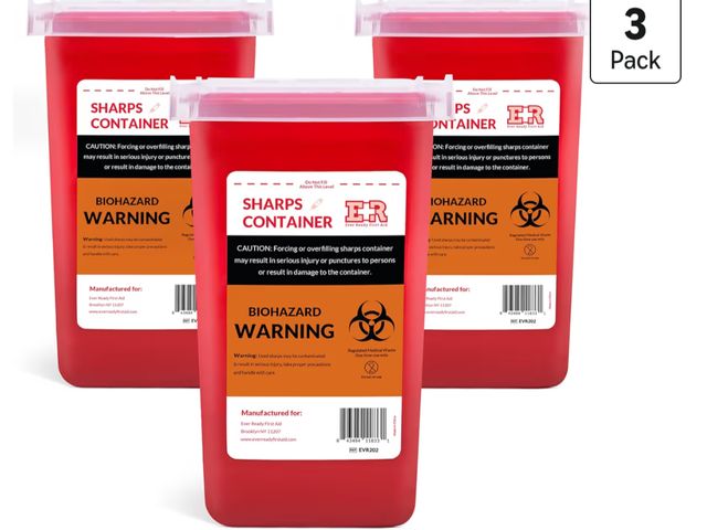 Lot 96-230724 - Ever Ready First Aid - 3 Count Sharps Container with Split Lid Design and Locking Mechanism for Shar...