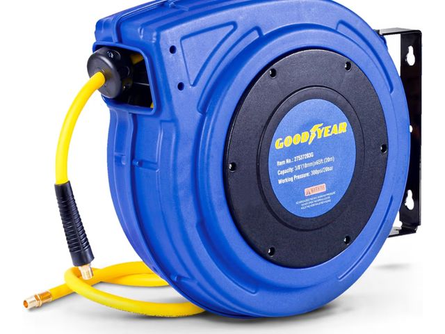 Lot 96-177104 - Goodyear Air Hose Reel Retractable 3/8" Inch x 65' Feet Premium Commercial Flex Hybrid Polymer Hose ...
