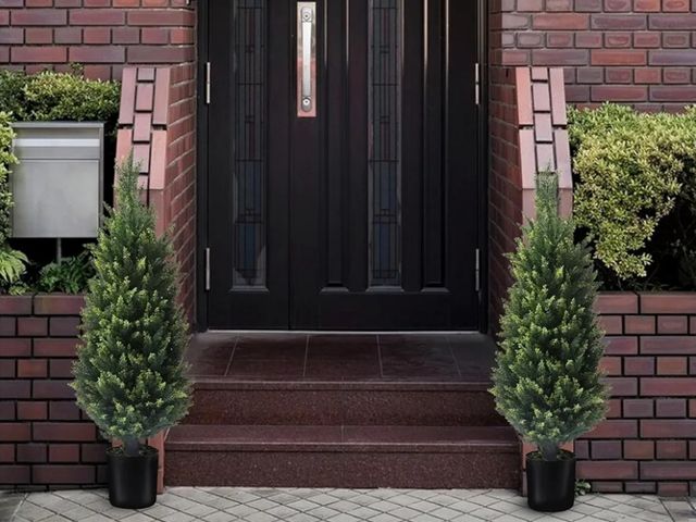 Lot 96-165776 - Artificial Topiary Tree - 2 Pack Artificial Cedar Topiary Trees, UV Protection Potted Shrubs for Fro...