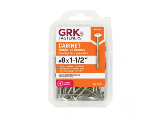 Lot 96-191922 - GRK Fasteners #8 x 1-1/2 in. White Low-Profile Washer-Head Cabinet Screw New