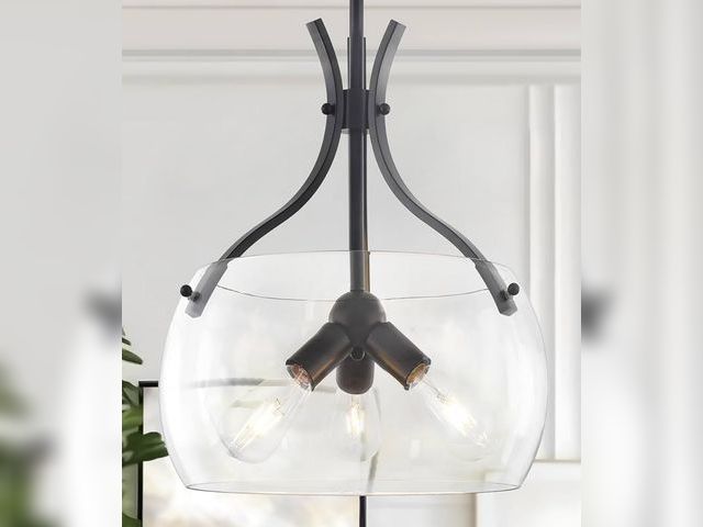 Lot 96-170073 - 15.7" Glass Chandelier 3-Light Industrial Farmhouse Chandelier Black Round Pendant Light Fixture
New...
