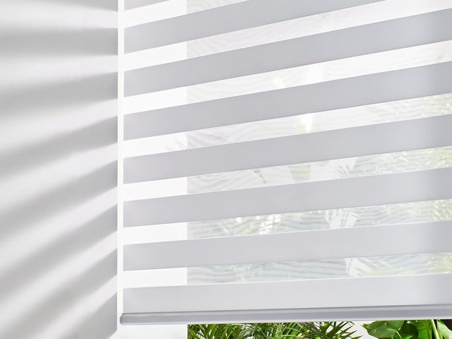 Lot 96-180353 - Persilux Cordless Zebra Blinds for Windows Free-Stop Roller Windows Shades (34" W X 72" H, White) Du...