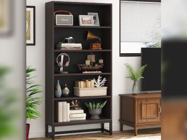 Lot 96-211437 - Tribesigns Large Bookcases Organizer with 5-Tier Storage Shelves Retro Brown Wood 5 -Shelf Bookcase ...