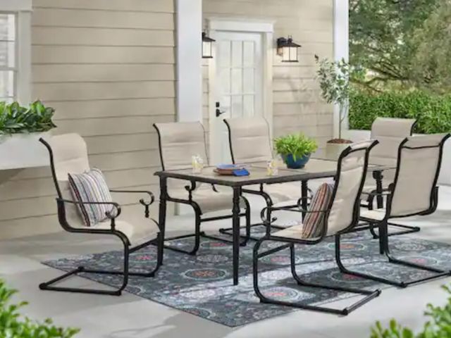 Lot 96-173602 - Hampton Bay INCOMPLETE 
Glenridge Falls Metal Padded Sling Rectangular Outdoor Set in Putty Beige. C...