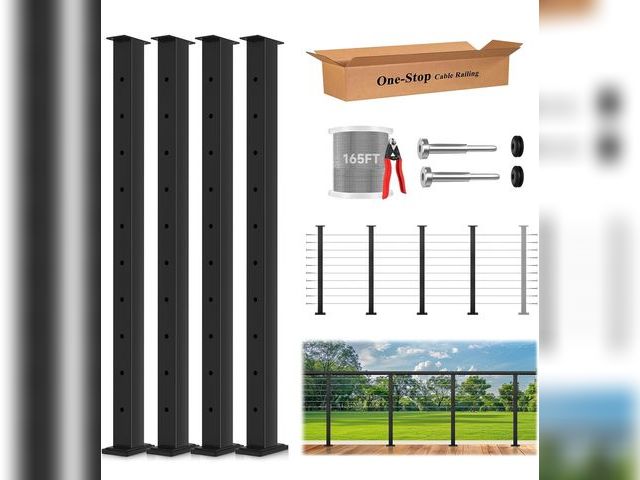 Lot 96-168621 - 36" One-Stop Cable Railing Post Kit, 4 Pack Fixed Top Level Drilled Line Posts, Cable Railing System...