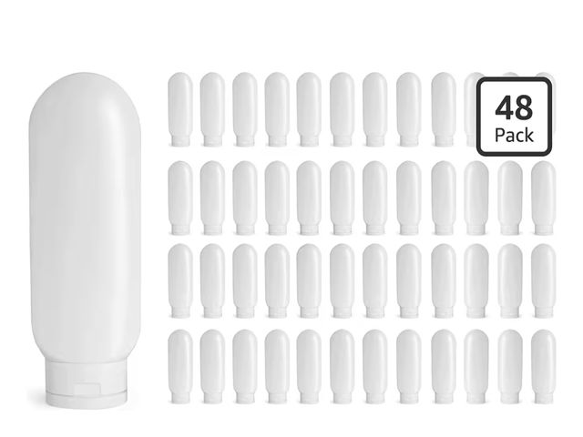 Lot 96-190071 - 48 Count 6 oz White Plastic Tube Bottles with Snap Caps, Empty Refillable Cosmetic Tube Containers, ...