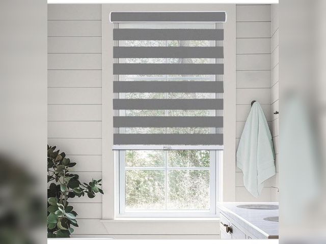 Lot 96-211979 - Chicology Cordless Light Filtering Dual Layer Polyester Zebra Roller Window Shade, Basic Slate 30 in...