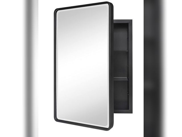Lot 96-160520 - TEHOME Farmhouse Black Metal Framed Recessed Bathroom Medicine Cabinet with Beveled Mirror Rounded R...