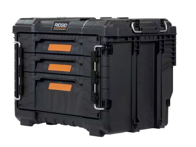 Lot 96-168737 - RIDGID Pro Gear System Gen 2.0 14.6 in. W Black Resin XL 3 Drawer Durable Hand Tool Box with Divider...