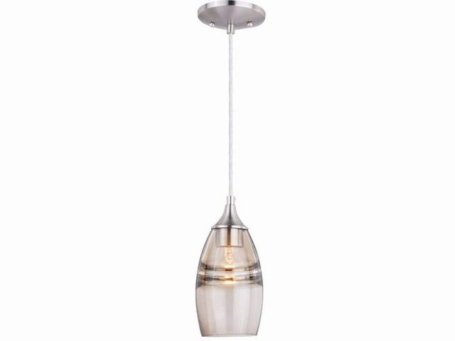 Lot 96-168886 - VAXCEL Milano 1-Light Satin Nickel Mini Pendant Ceiling Light Amber Fog
Glass MSRP $95

New