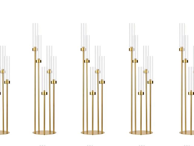 Lot 96-181077 - Appears to be  Gold Floor Candelabra,5 Arm Candle Holder Tall Floor Candle Holder with Acrylic Lamps...