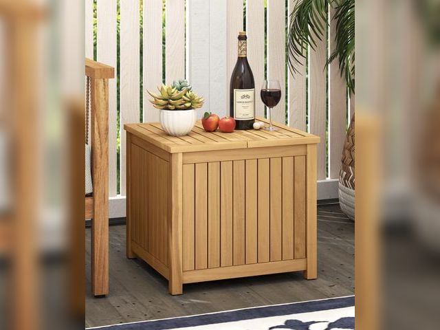 Lot 96-227940 - Costway 2-in-1 Outdoor Acacia Wood Side Coffee Table with Storage New