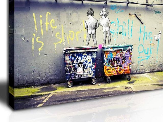 Lot 96-181136 - Banksy Canvas Wall Art Decor - Motivational Graffiti Baby Painting Large Size Picture Prints for Hom...