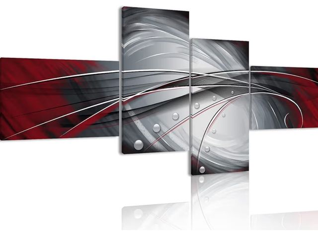 Lot 96-186618 - Wayrain Burgundy Abstract Wall Art,Grey and Red Canvas Print 4 Piece Wall Painting Contemporary Mode...